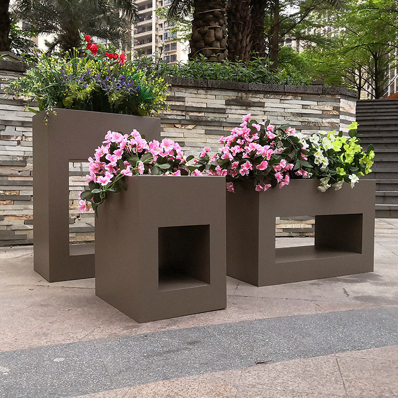Custom Colour Simple Modern Rectangular Metal Garden Nursery Planter Decorating Pots Stainless Steel Tank