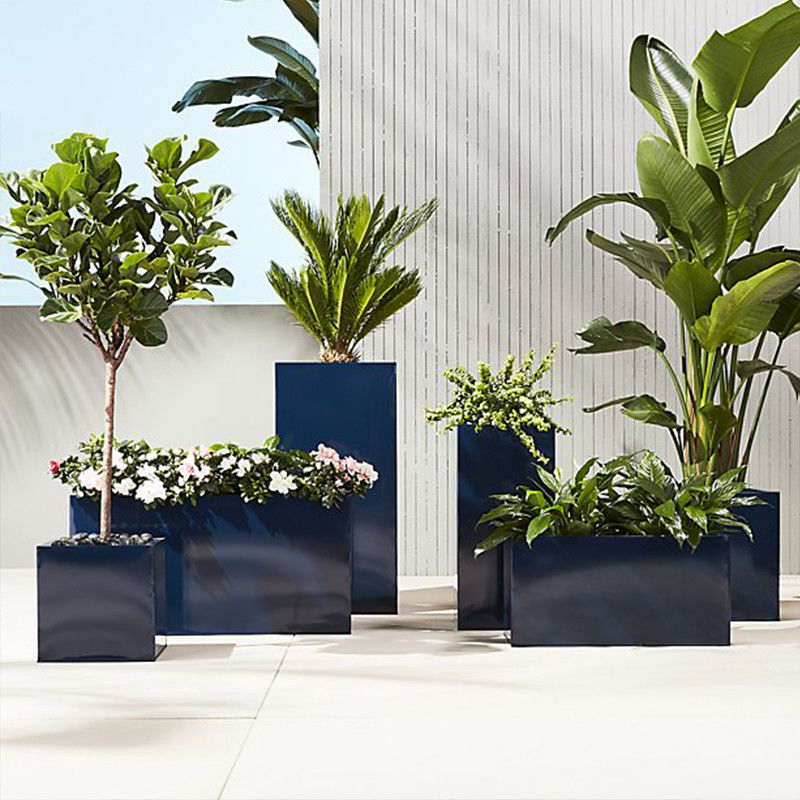 Custom Colour Simple Modern Rectangular Metal Garden Nursery Planter Decorating Pots Stainless Steel Tank